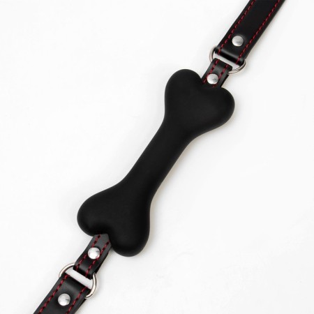 Gag BDSM Oka-Fucks "Bone", 15 × 2.5 cm, silicone, leather, black-2