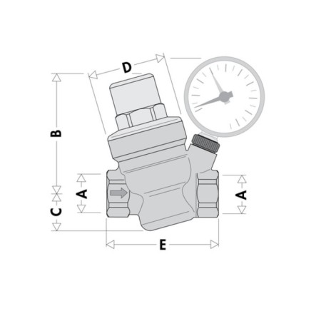 Редуктор давления STI, 1/2", с манометром, на выходе 1-6 бар, 1.9 м3/час, латунь-1