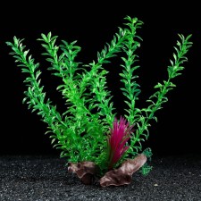 The artificial aquarium plant on the platform in the form of driftwood, 30 cm, green