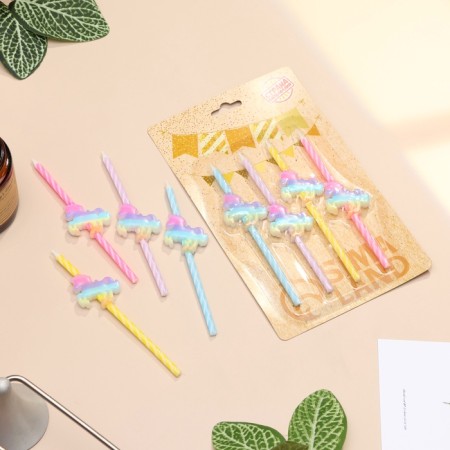 Set of candles for the cake, 4 pcs "Rainbow unicorns", spiral, multi -colored-1