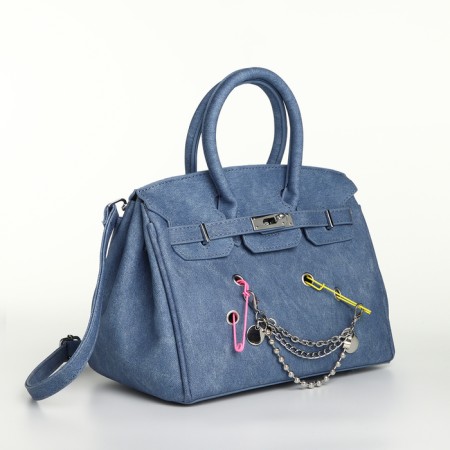 Women's bag on the Textura valve, small size, blue color-3