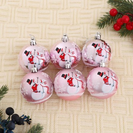 Set of balls plastic D-6 cm, 8 pcs "Snowmen" pink