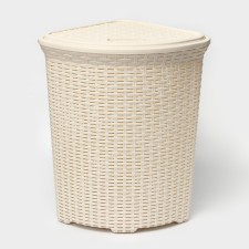 Corner underwear basket with a rattan lid, 60 l, 40 × 40 × 58 cm, ivory color