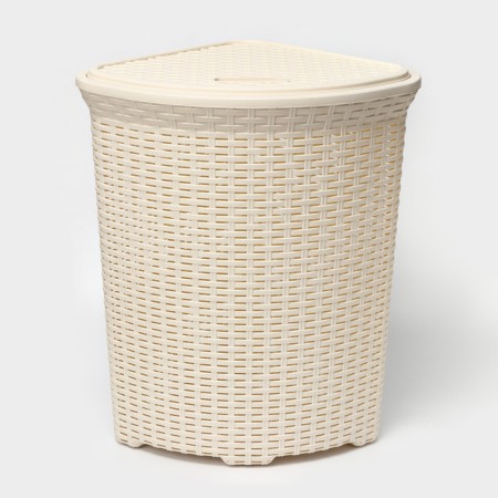 Corner underwear basket with a rattan lid, 60 l, 40 × 40 × 58 cm, ivory color