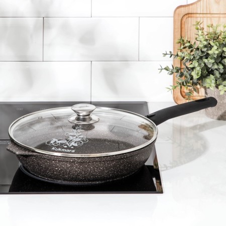 Pan, d = 26 cm, removable handle, glass cover, anti -stick coating, color coffee marble-6