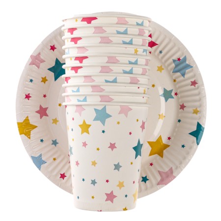 Set of paper dishes disposable stars ”, 10 glasses, 10 plates-2