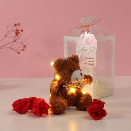 Set Gift "Bear Cinnamon with a bow" soap red roses 5 pcs, dew 7x7x12 cm-1