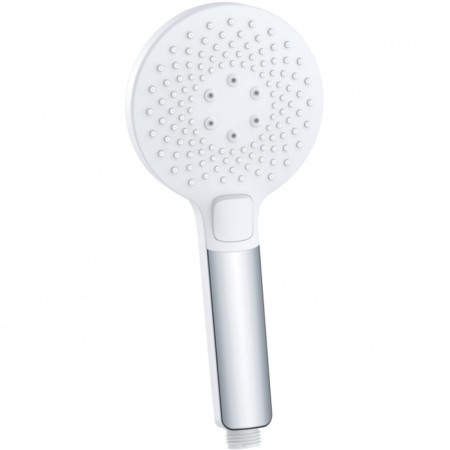 Shower watering can Lemark LM0819CW, manual, round, 110 x 243 mm, 3 functions, chrome/white