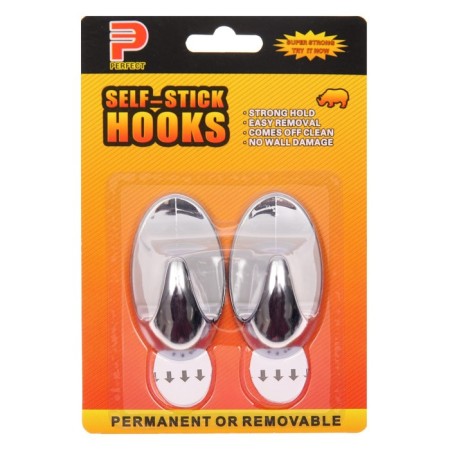 Hooks self -adhesive, round, with a system of universal removal, set, chrome, 7 x 4 cm, 2 pcs.-2
