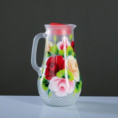 Set for juice with a tray "Zhostovo" Art painting, 6 glasses 1250/200 ml, white ma-3