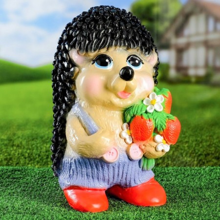 Garden figure "Hedgehog Semyon with strawberries" 17x17x35cm-1
