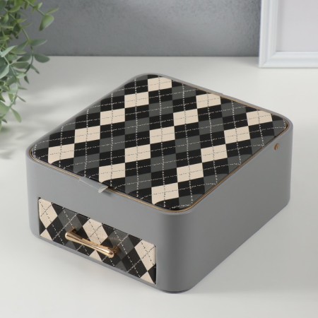 Casket to the leatherette for jewelry "Cell" gray 20x22.5x9.5 cm-1