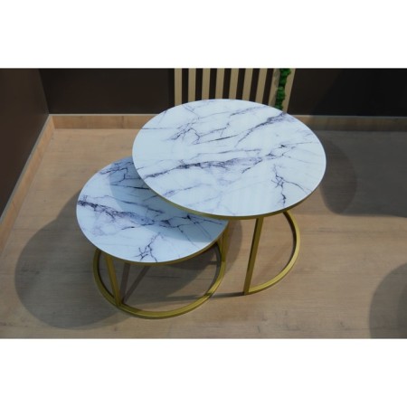Tables Journal Loft DQ No. 2 Duae (set), D605 (475), H420 (320), f/n white marble, m/c gold 1-3