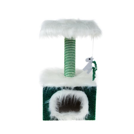 The house is small for cats, fur/velor, 34 x 34 x 60 cm, green-1