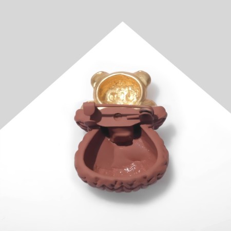 Broach "Bear" in a bag, brown color in matte gold-1