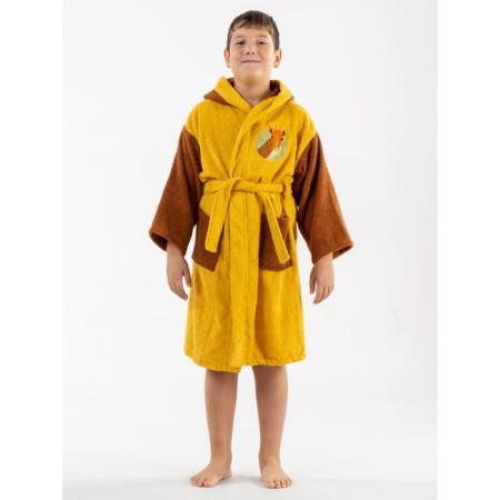 Terry robe for a boy, height 146-152 cm, yellow color