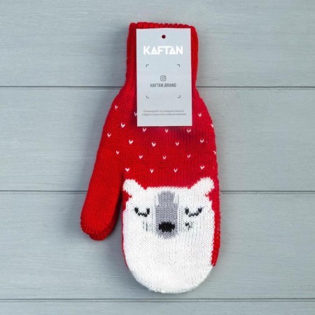 KAFTAN mittens "Bear" col. Red, rr 19, acrylic 70%, wool 30%-3