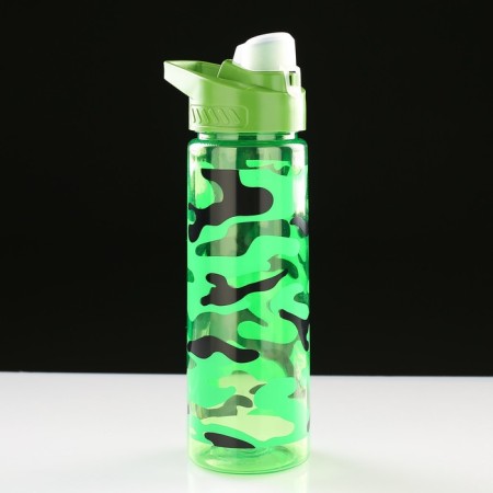 Water bottle, 700 ml, 24.5 x 8 cm, green camouflage