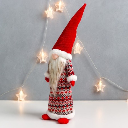 Interior doll "Grandfather Frost in a caftan with Scandinavian patterns" 55x12x11 cm-2