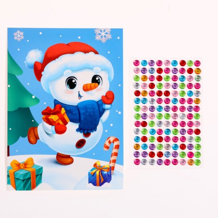 Application with rhinestones for the New Year for children "Snowman", A6, New Year's set for creativity-1