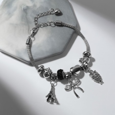 Assortment "Mardgeri" romantic, owl, owl, black color in silver, l = 18 cm-1