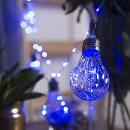 Garland “thread” 3 m dews with nozzles “volumetric bulbs”, IP20, silver thread, 100 LED, glow blue, 3.5 in-6