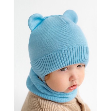 A cap on ties with ears children's Amarobaby Pure Love Bear, with a lining, size 40-42 cm, blue color-6
