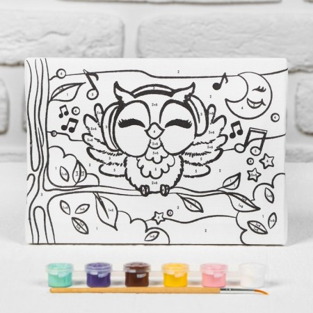 Picture on numbers for children on the subframe "Owl in headphones", 21 x 15 cm-2