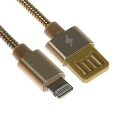 Lightning cable - usb, 2.1 a, metal braid, 1 meter, golden