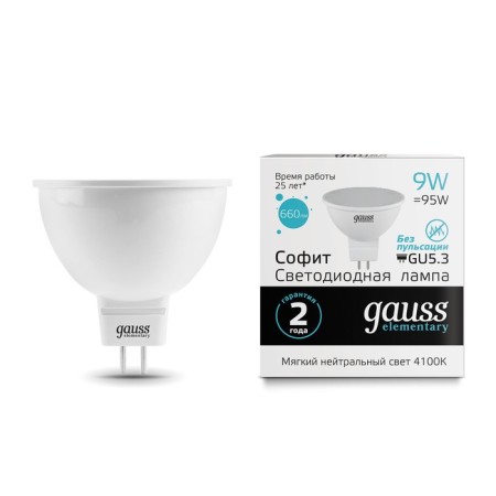 LED LED ELEMENTARY 9W MR16 4100K Neutr. Bel. Gu5.3 660lm Gauss 13529