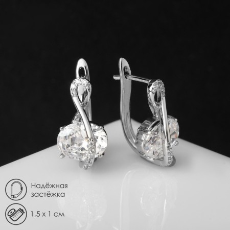 Earrings with rhinestones "Magic" bead in plexus, white color in silver