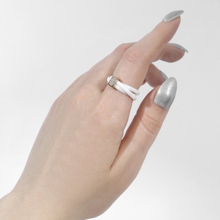 Ring ceramics "Three threads", white color in gold, 18 size-1