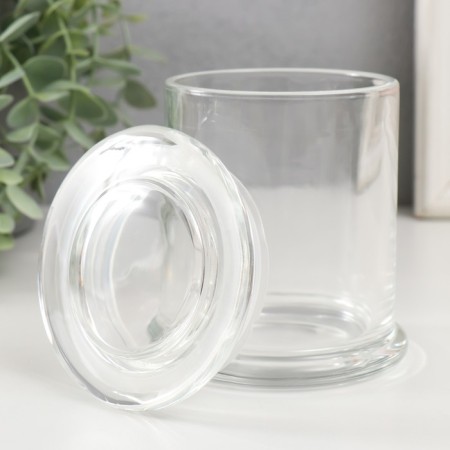 Bank for candles glass with a lid transparent 300 ml 9x9x11 cm-1
