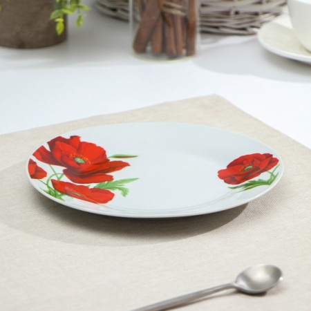 Plate ceramic dessert shade "poppies", d = 19 cm, white color