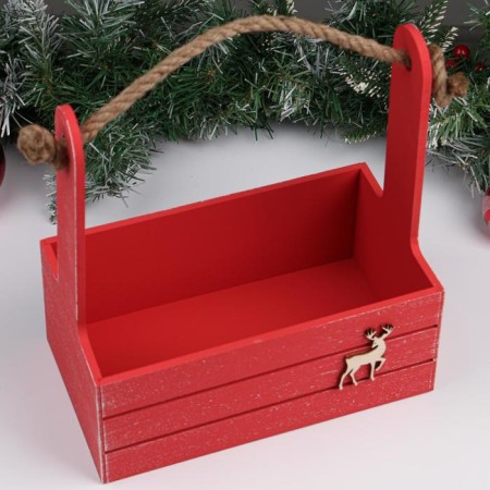 New Year. Kashpo wooden 25x15x30 cm "Deer", Red-1