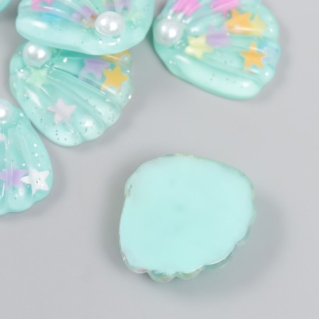 Decor for creativity plastic "A shell with stars" turquoise 2.9x2.5 cm-1