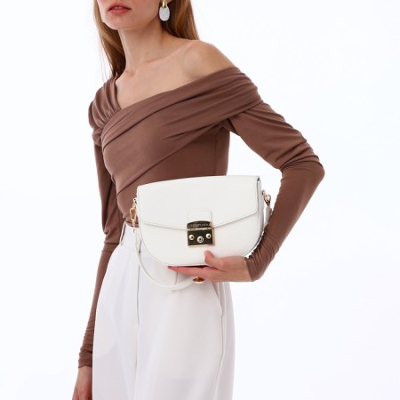 Women's bag on the valve, Textura, small size, white color-2
