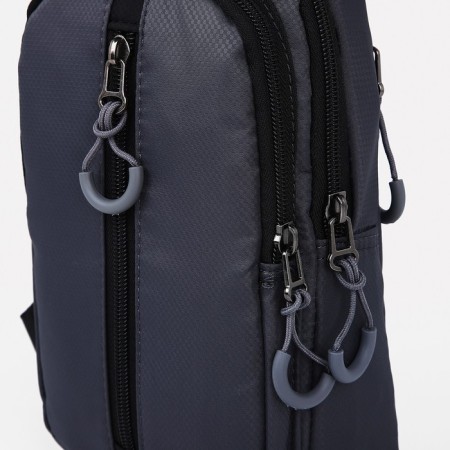 Male sling bag from textiles, headphone opening, gray color-4