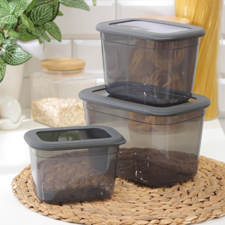 A set of containers for bulk products "Respect", 3 pcs, 0.8 l, 1.3 l, 2.3 l, graphite color