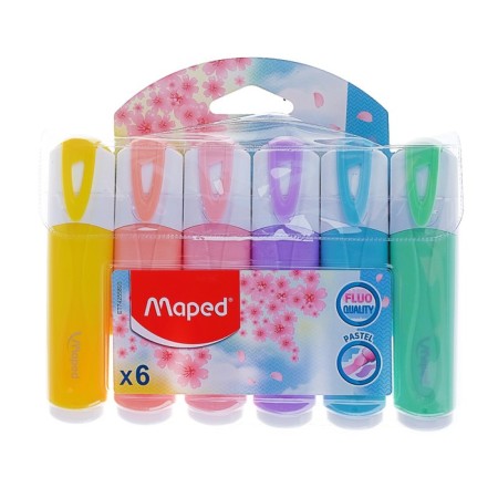 A set of textbook markers 6 colors 5.0 mm, Maped Fluo Peps Classic, pastel colors