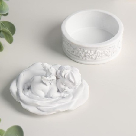 Polystone box white angel on a flower 6*8*8.5 cm mix-5