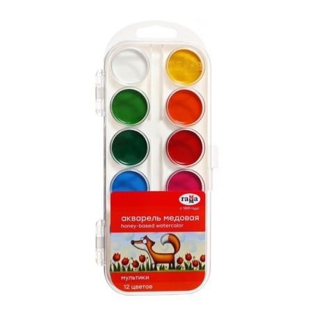 Watercolor 12 colors "Gamma" "Cartoons", honey, without brush, plastic-4