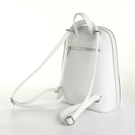 City backpack of artificial leather with lightning, white color-1