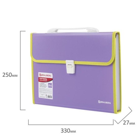 A4 Portfire folder 13 POSTDD BRAUBERG JOY (330x245x35 mm), with edging, label index, purple-6