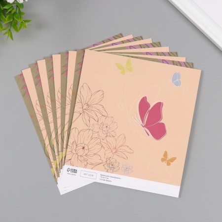 Scrapbooking paper bilateral "flowers and leaves" density 180 grams set 10 pcs 15.5x17 cm 1071-1