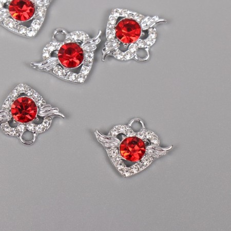 Decor for creativity metal, rhinestones "heart" silver, red 1.5x1.8x0.6 cm