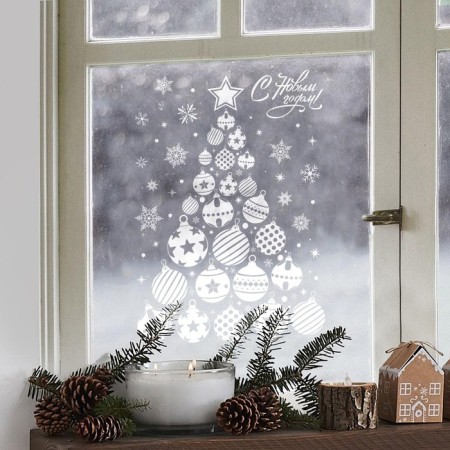 Stickers for the windows "Christmas tree from toys", reusable, 33 x 50 cm, new year-2