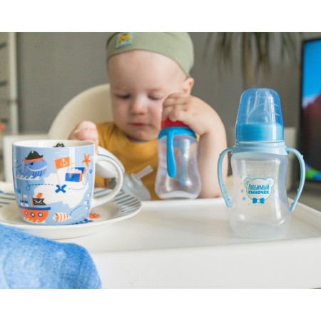 A bottle of feeding "beloved son", a classic throat, fitted, with handles, 150 ml., From 0 months., Blue color-4