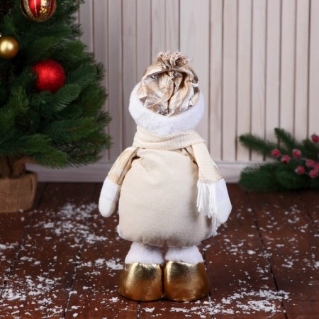 Soft toy "Snowman in a costume with rhombics, long legs" stands, 14 cm, gold-2