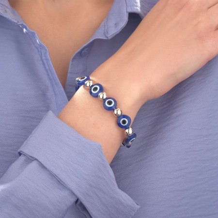 Bracelet-reinforcing “Eyes” are flat with balls, blue color in silver, d = 5.5 cm-2